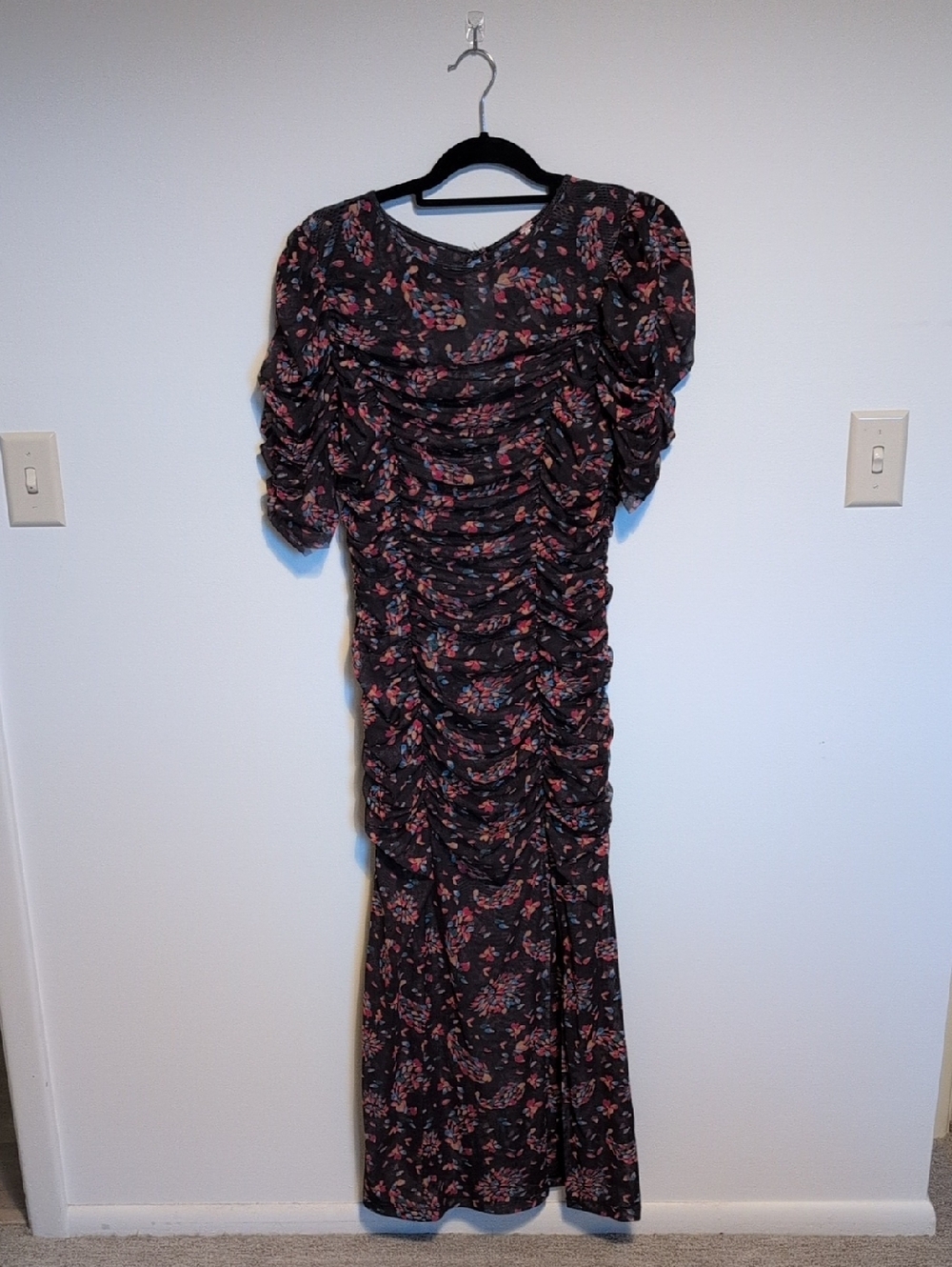 Floral Ruched Black Maxi Dress - Women